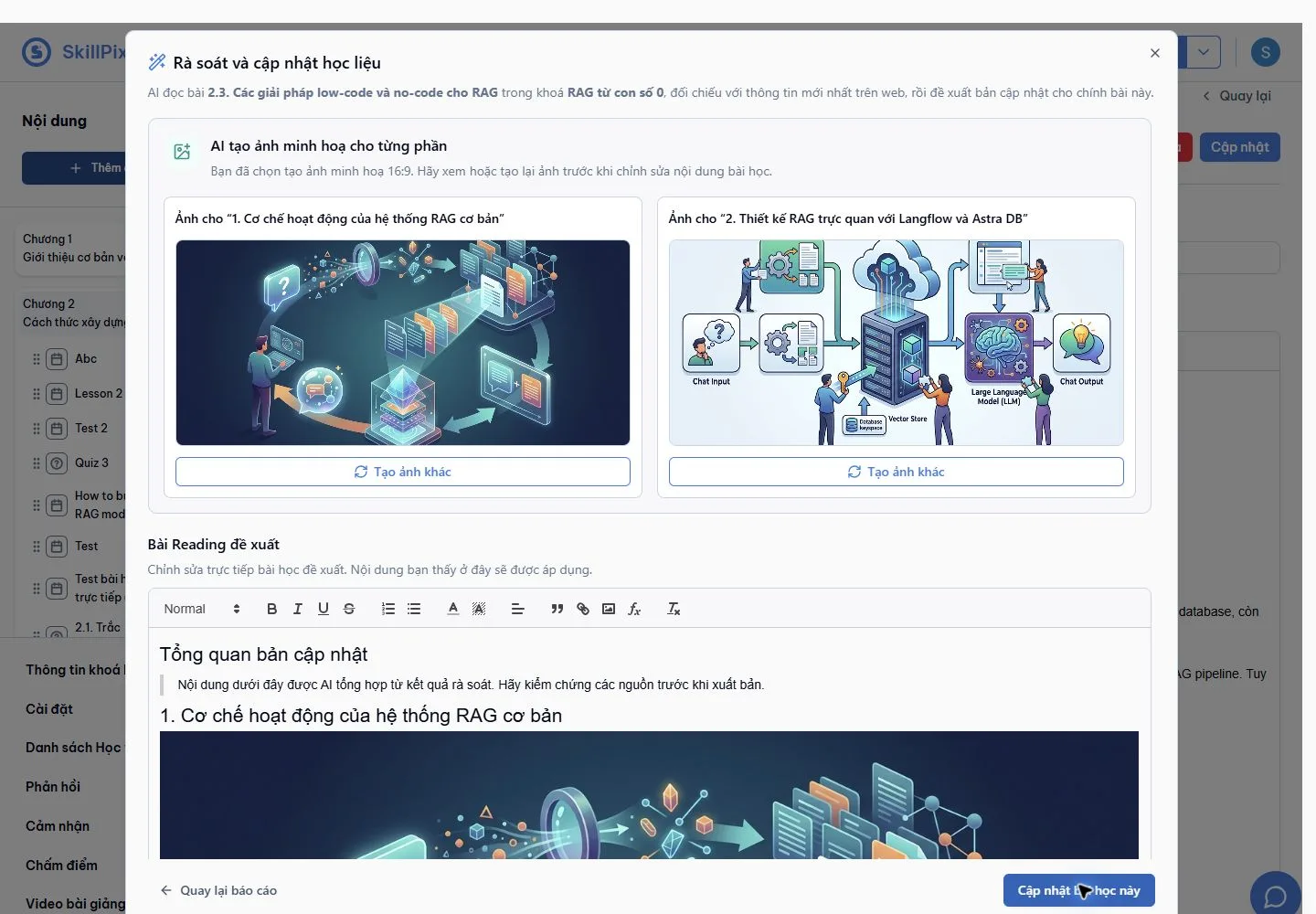 AI generates an illustrated lesson on the main SkillPixel beta tenant
